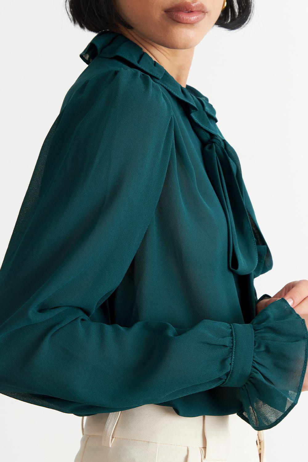 Blusa Corbatín y Vuelos Verde Azulado Nicopoly-5