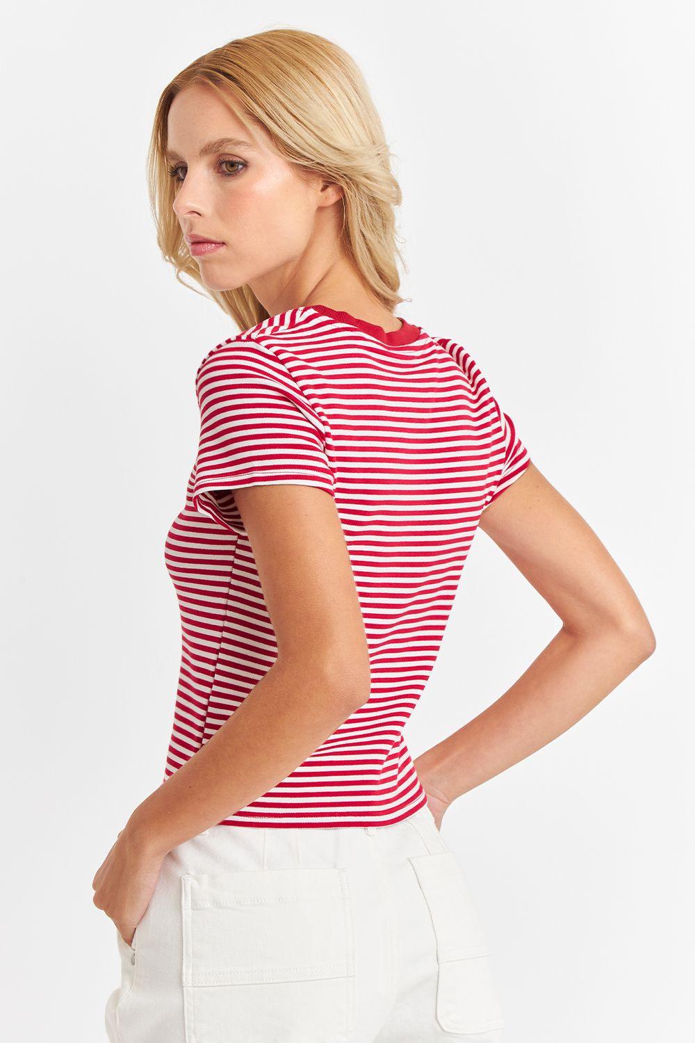 Polera Básica Cuello Redondo Líneas Rojo Nicopoly-3