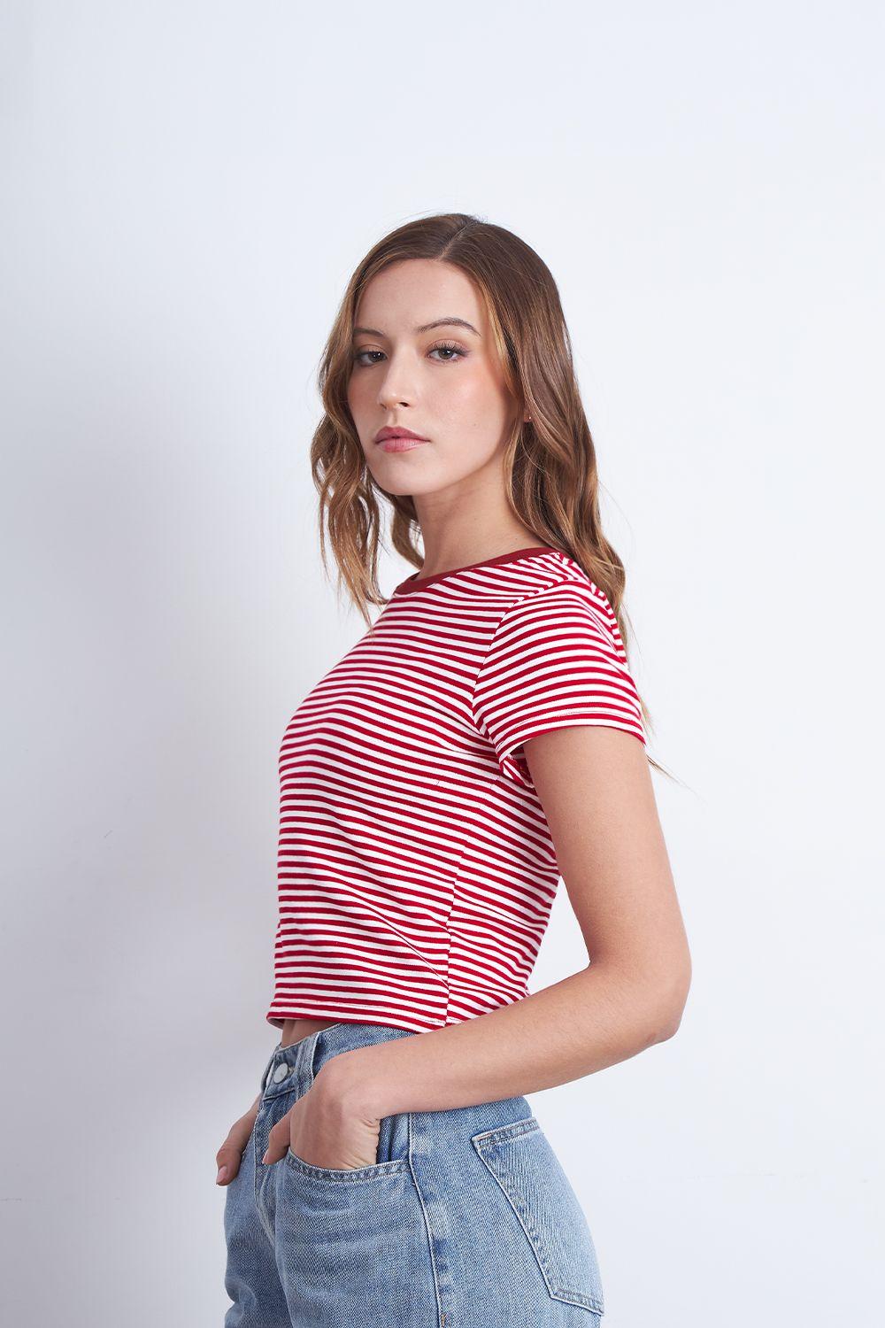 Polera Básica Cuello Redondo Líneas Rojo Nicopoly-2