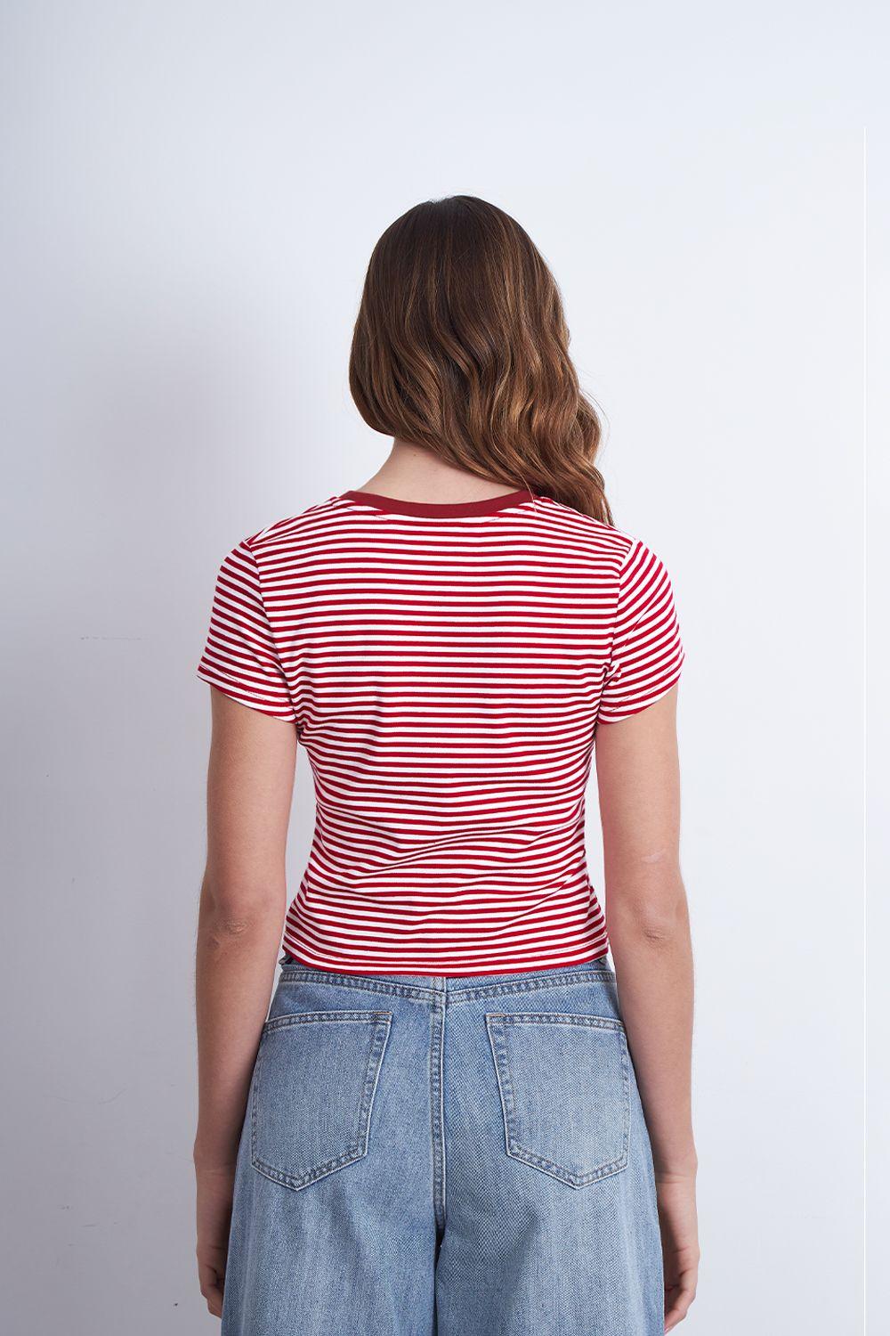 Polera Básica Cuello Redondo Líneas Rojo Nicopoly-3