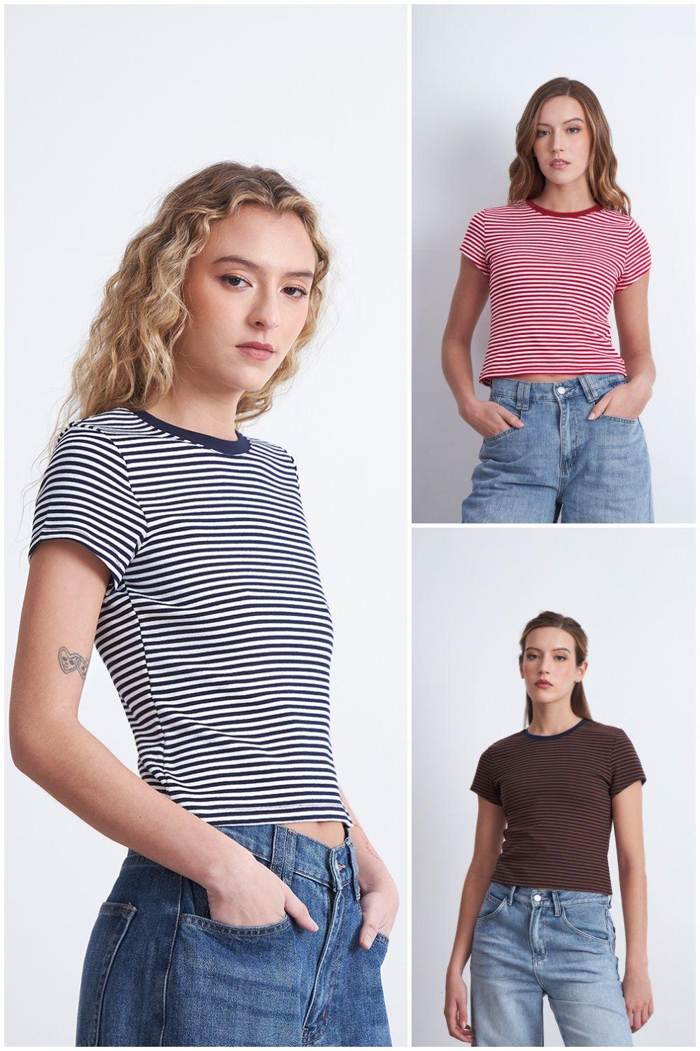 Polera Básica Cuello Redondo Líneas Rojo Nicopoly-4