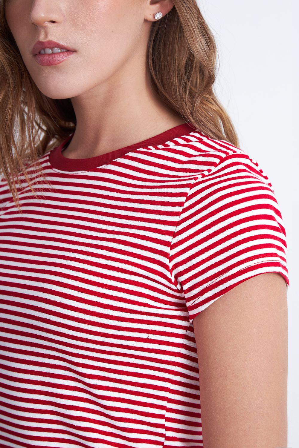 Polera Básica Cuello Redondo Líneas Rojo Nicopoly-6