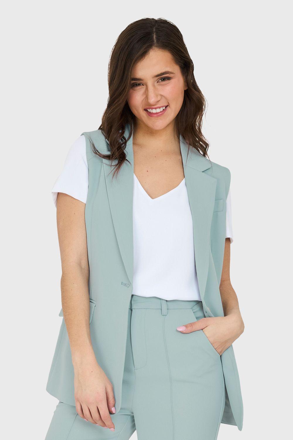 Blazer Sin Mangas Bolsillos Celeste Nicopoly-0