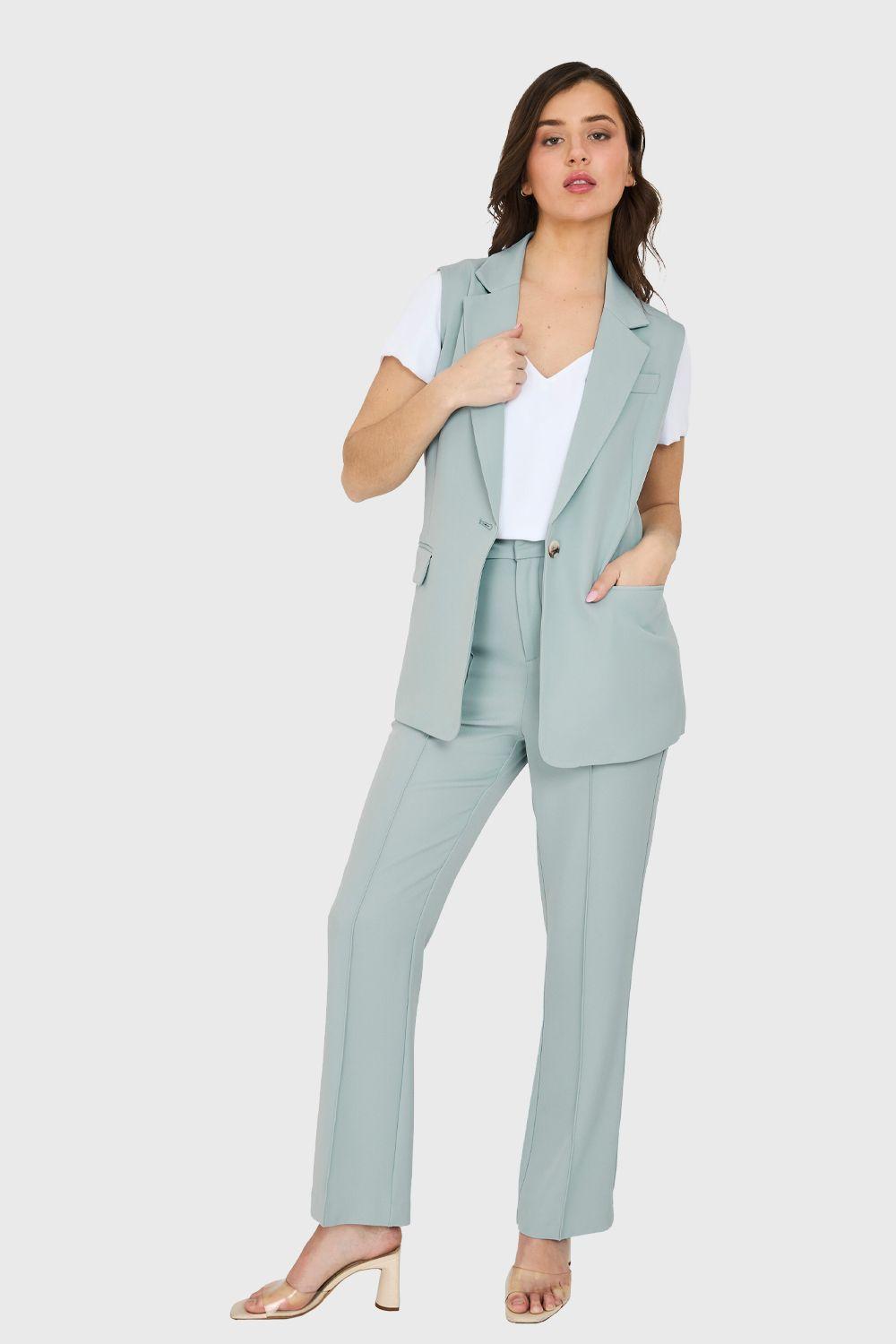 Blazer Sin Mangas Bolsillos Celeste Nicopoly-1