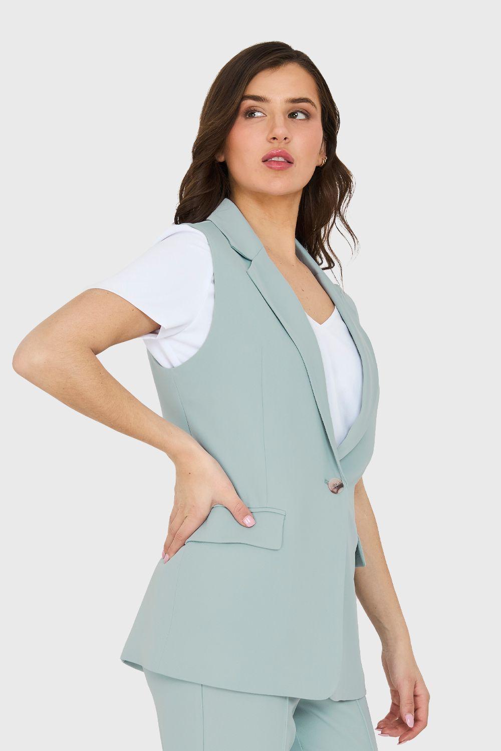 Blazer Sin Mangas Bolsillos Celeste Nicopoly-2