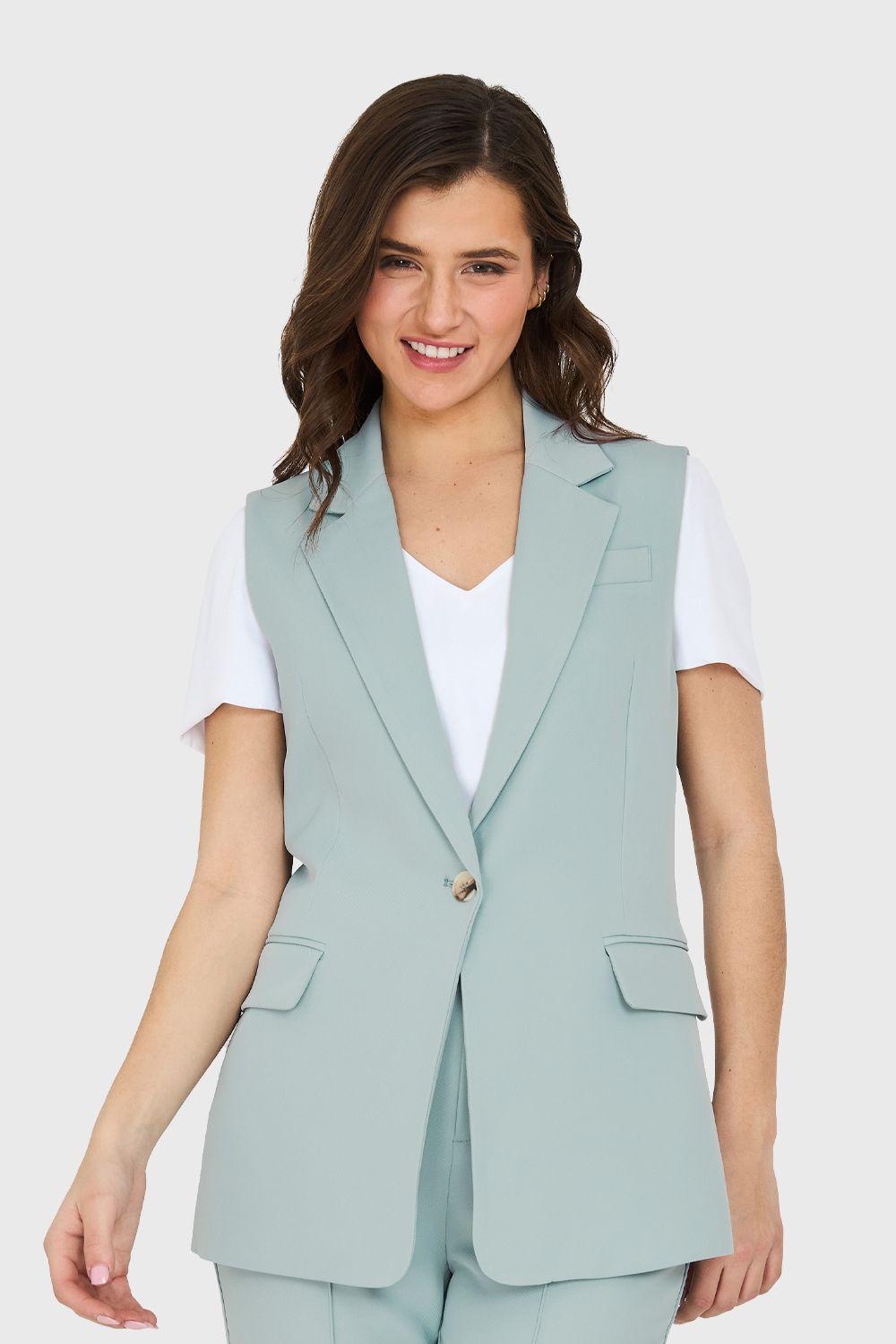 Blazer Sin Mangas Bolsillos Celeste Nicopoly-4