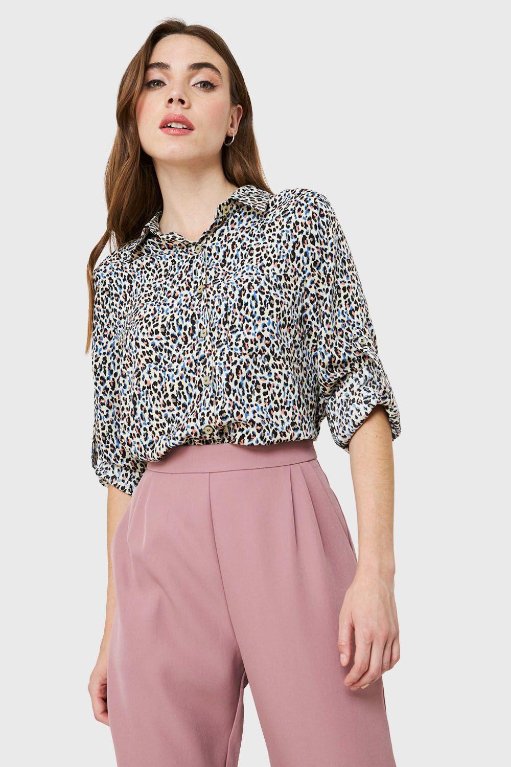 Blusa Bolsillo Animal Print Crema Nicopoly-4