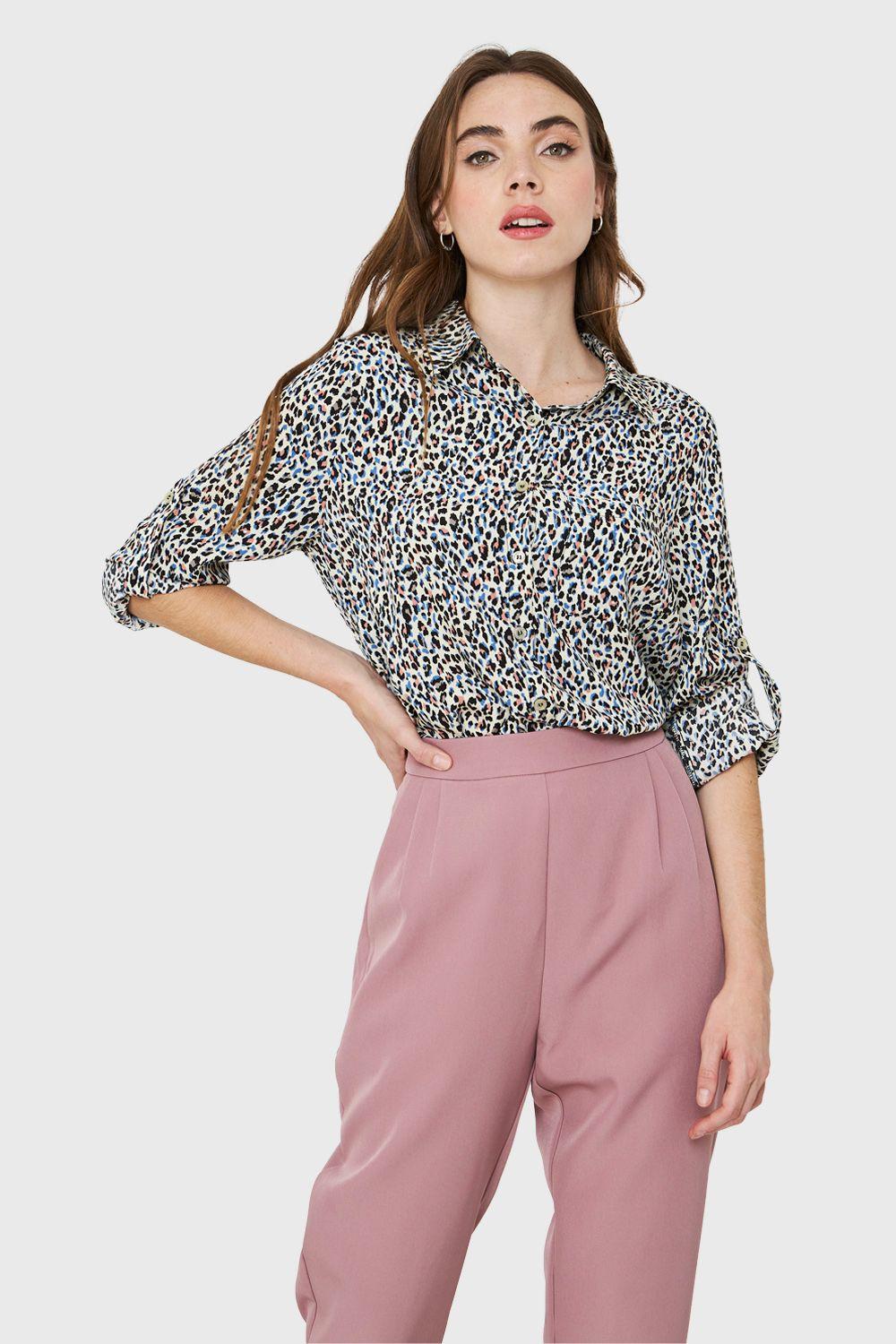 Blusa Bolsillo Animal Print Crema Nicopoly-0
