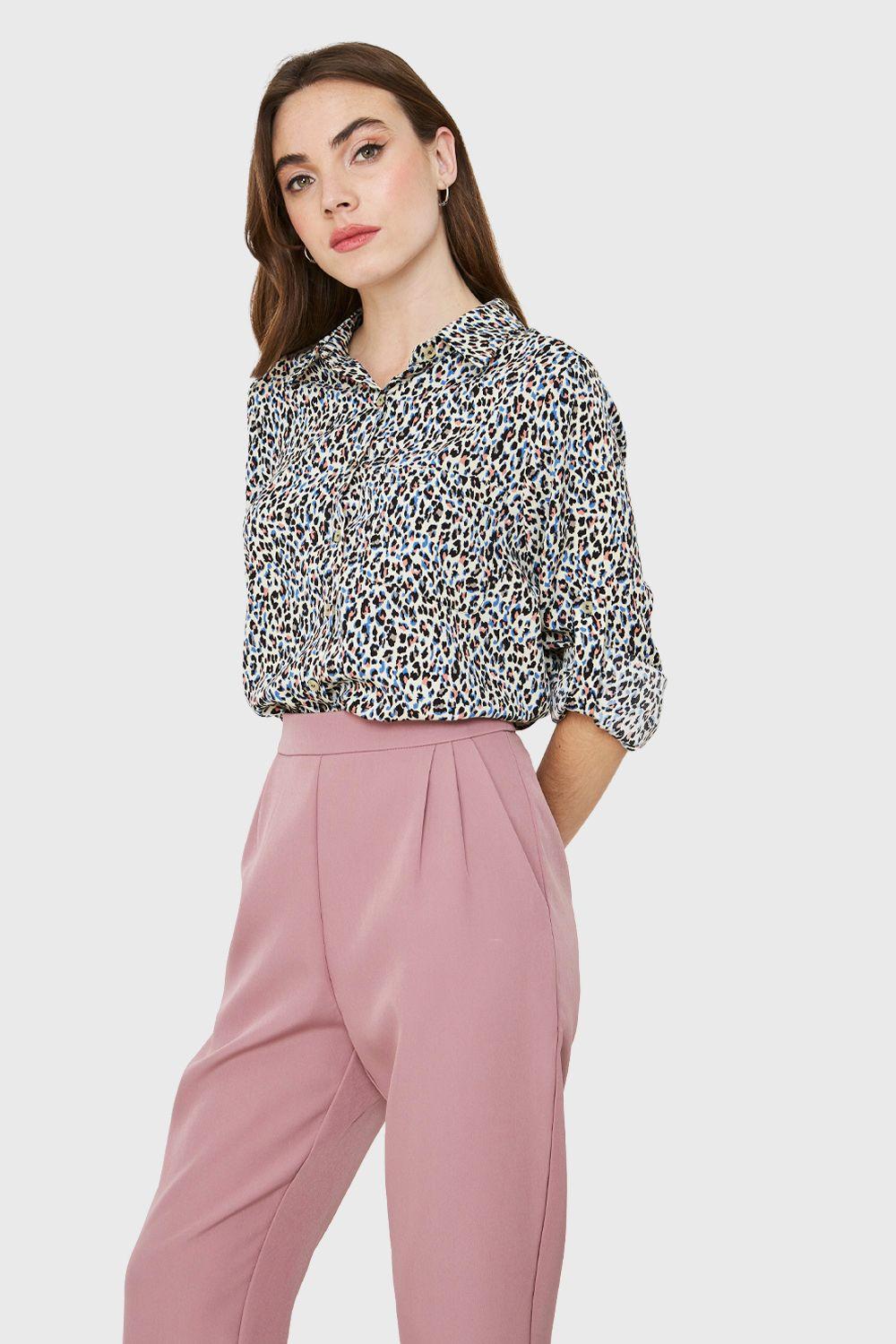 Blusa Bolsillo Animal Print Crema Nicopoly-2