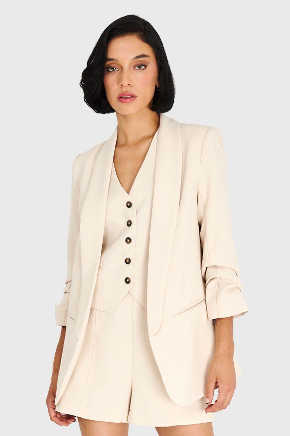 Blazer De Tope Manga 3/4 Recogida Beige Nicopoly-0