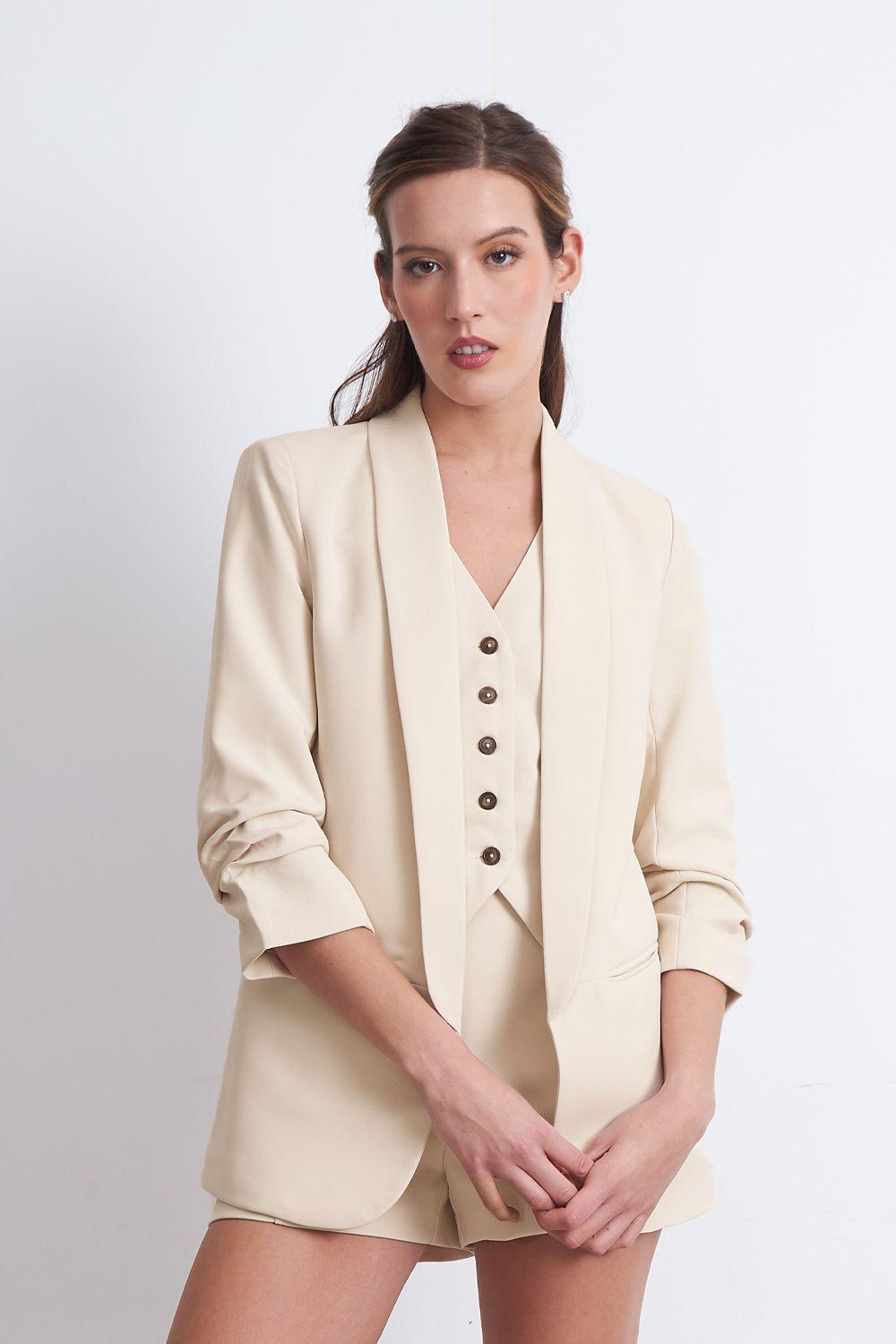 Blazer Manga 3/4 Ajustado con Solapas Beige Nicopoly-0