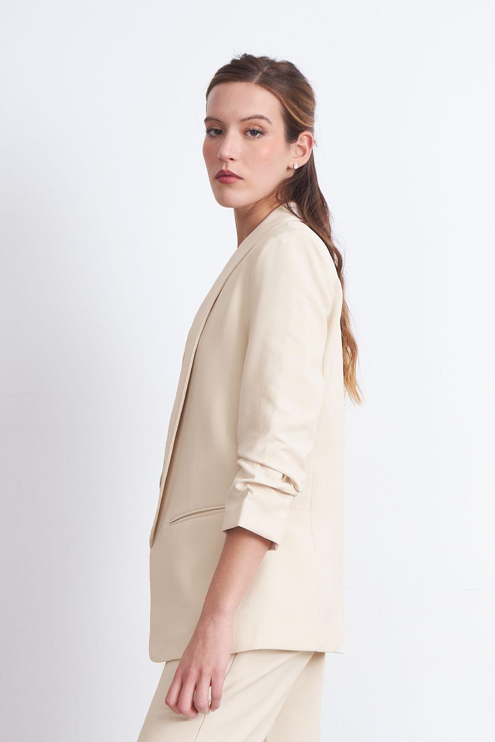 Blazer Manga 3/4 Ajustado con Solapas Beige Nicopoly-2