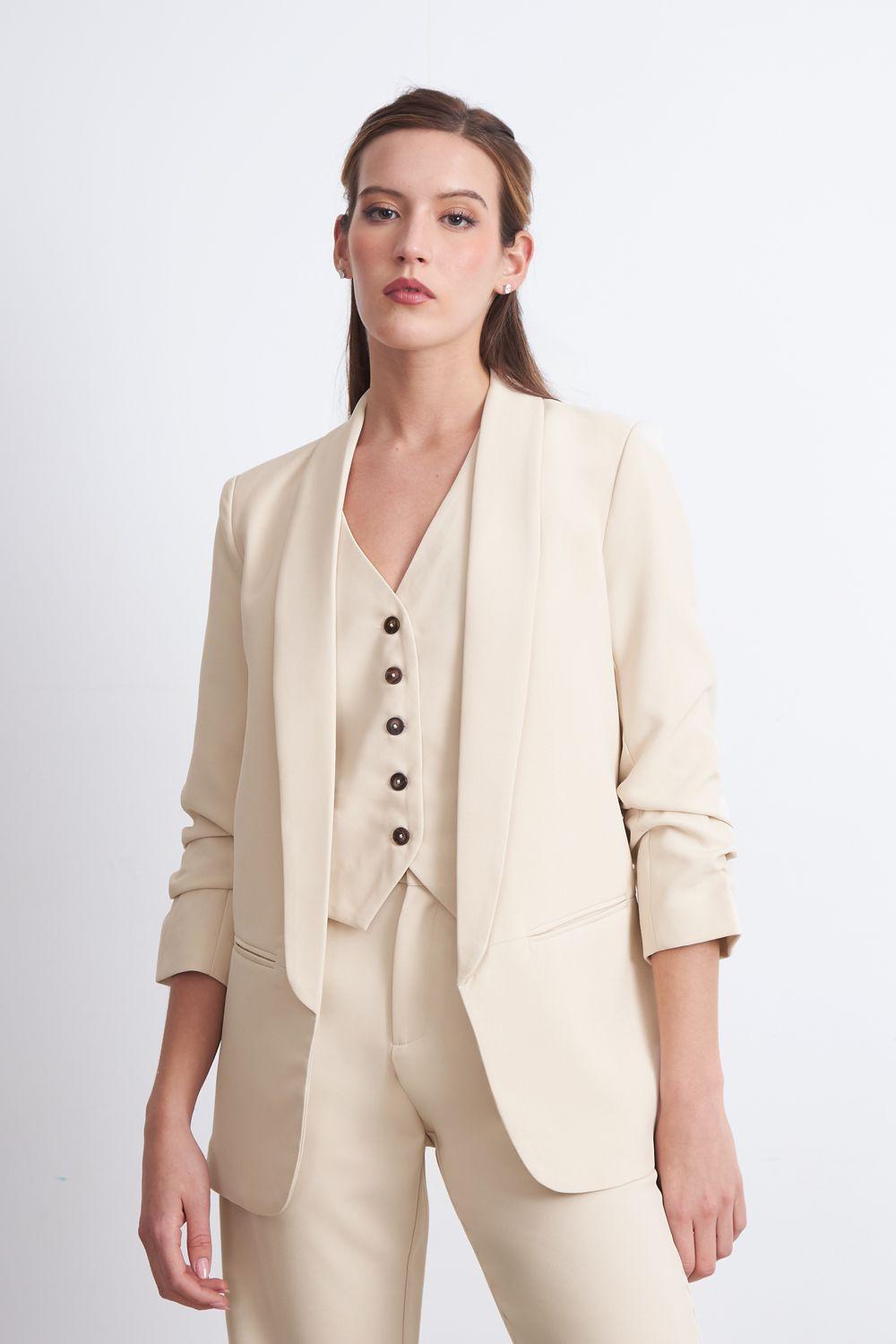 Blazer Manga 3/4 Ajustado con Solapas Beige Nicopoly-5