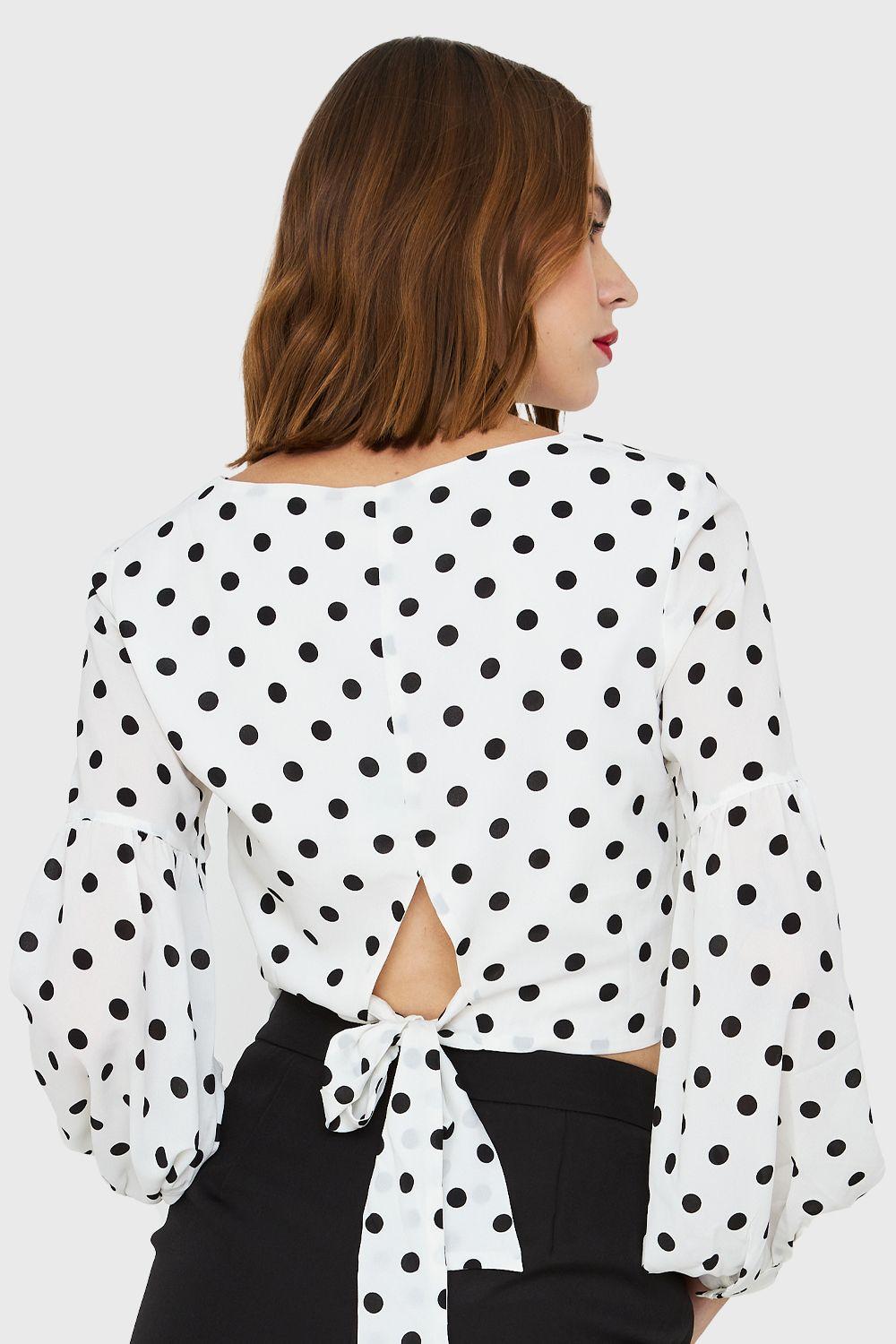 Blusa Crop Lunares Lazo Blanco Nicopoly-3