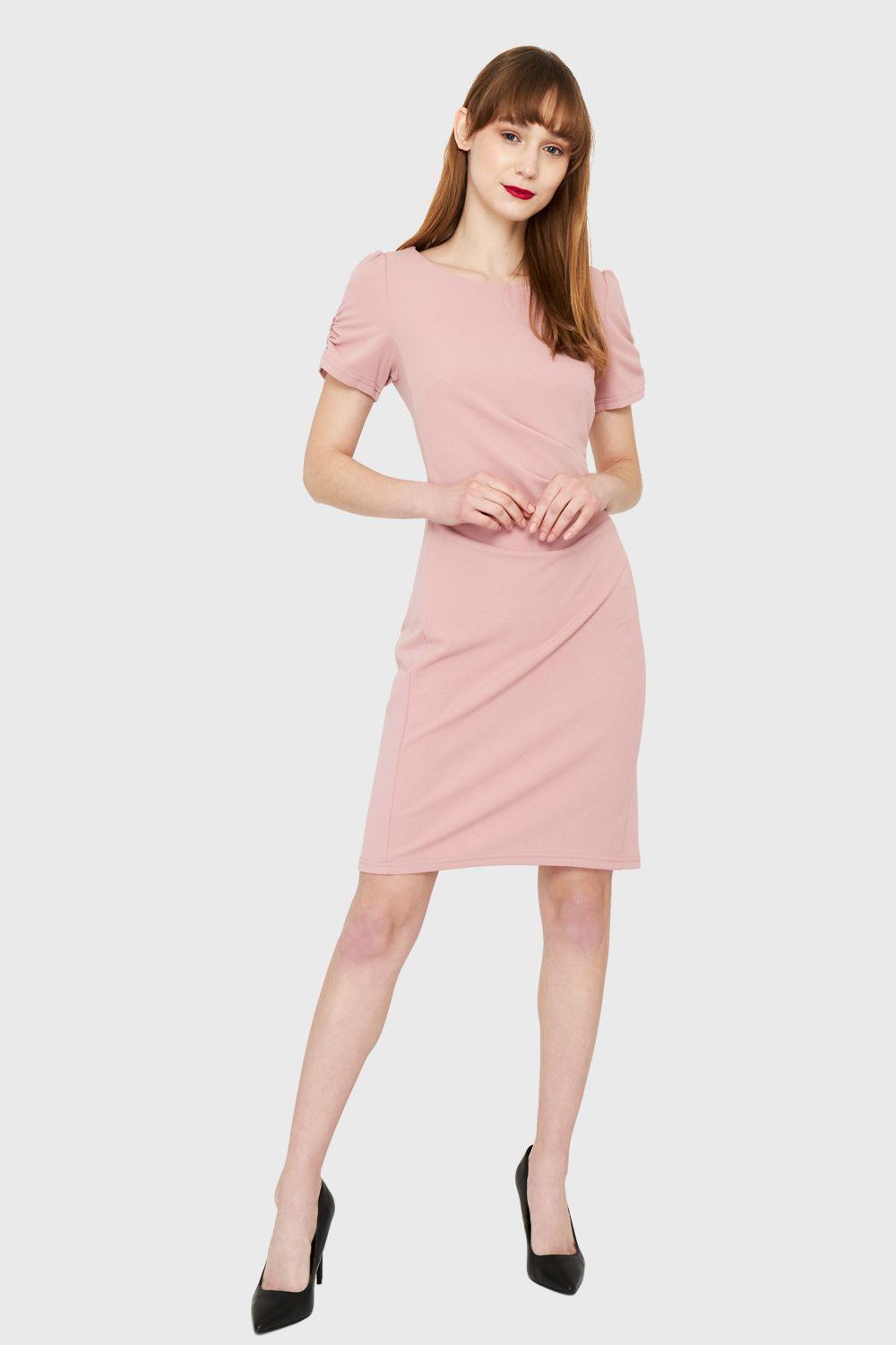 Vestido Pliegues Cintura Rosado Nicopoly-1