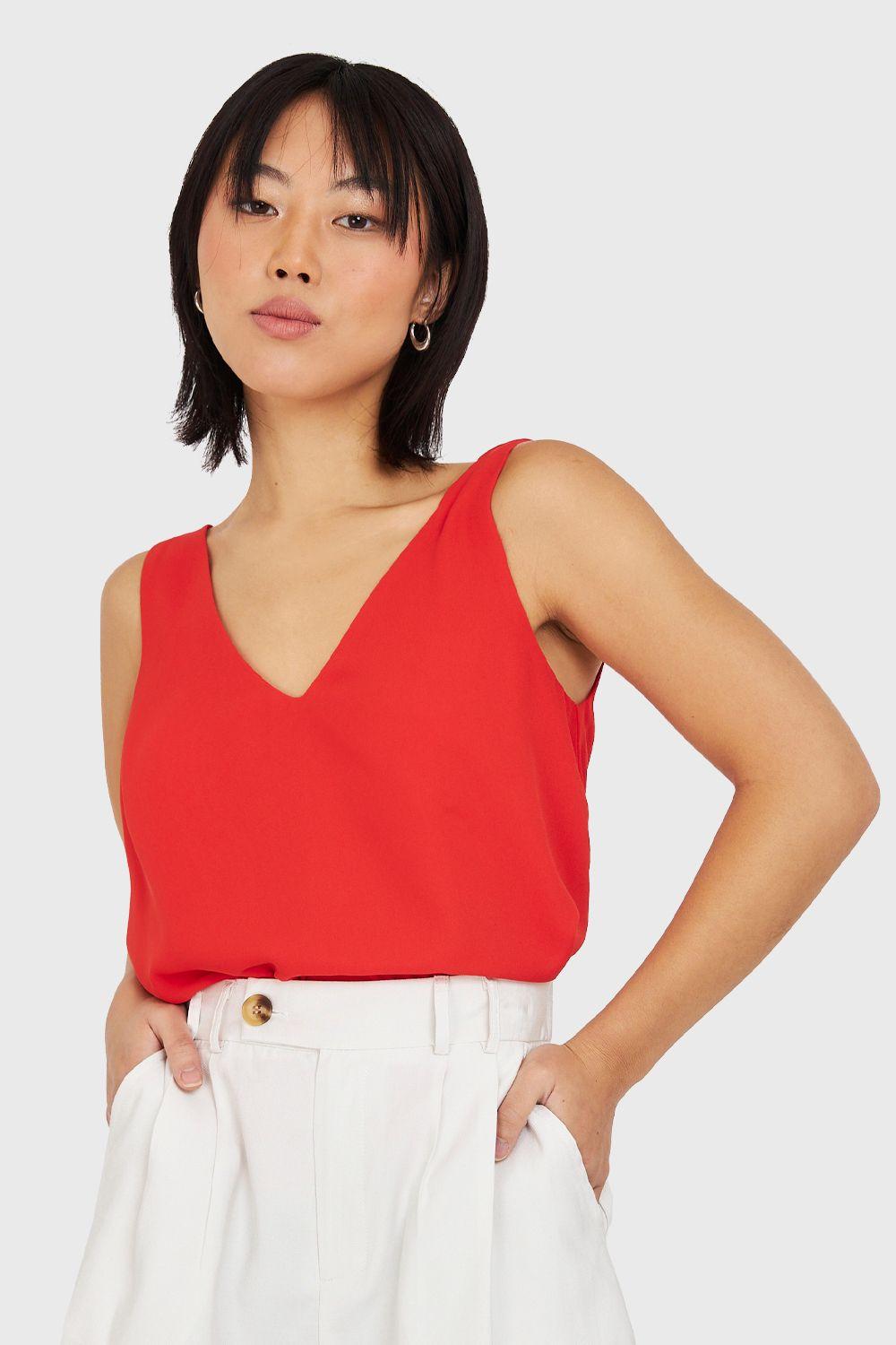 Blusa Básica Escote en V Rojo Nicopoly-0