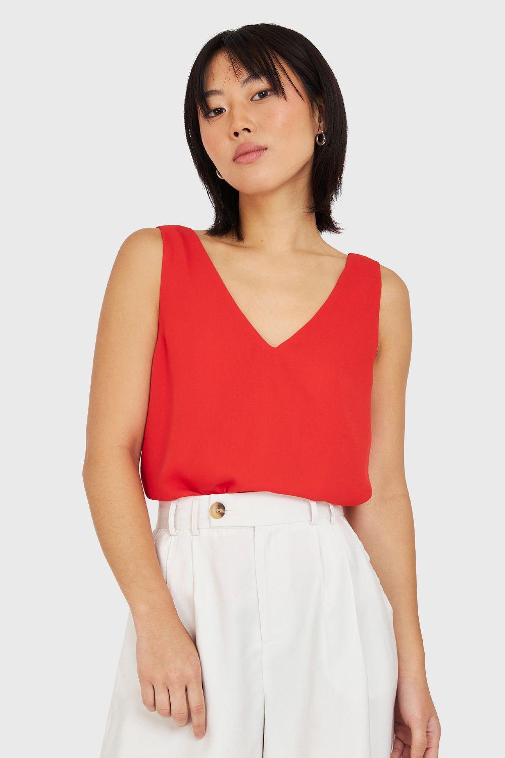 Blusa Básica Escote en V Rojo Nicopoly-4