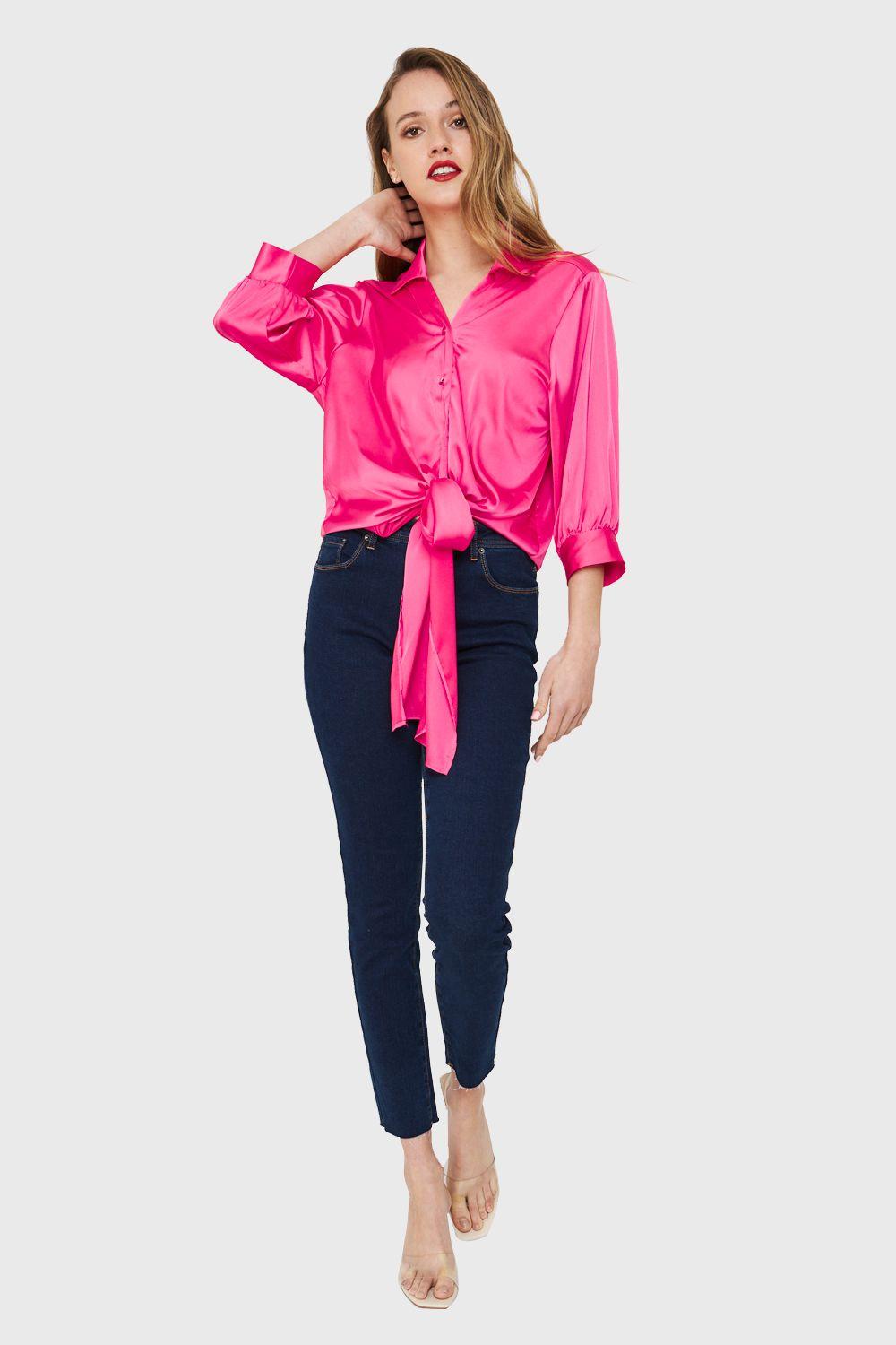 Blusa Tipo Satín Nudo Fucsia Nicopoly-1