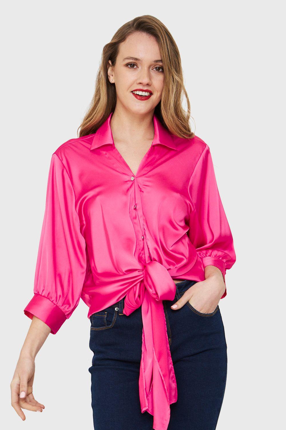 Blusa Tipo Satín Nudo Fucsia Nicopoly-4