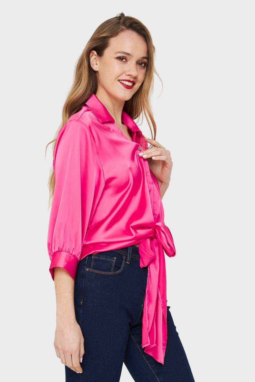 Blusa Tipo Satín Nudo Fucsia Nicopoly-2