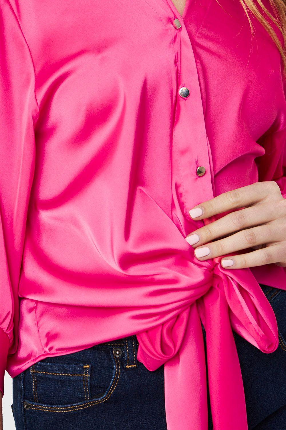 Blusa Tipo Satín Nudo Fucsia Nicopoly-5