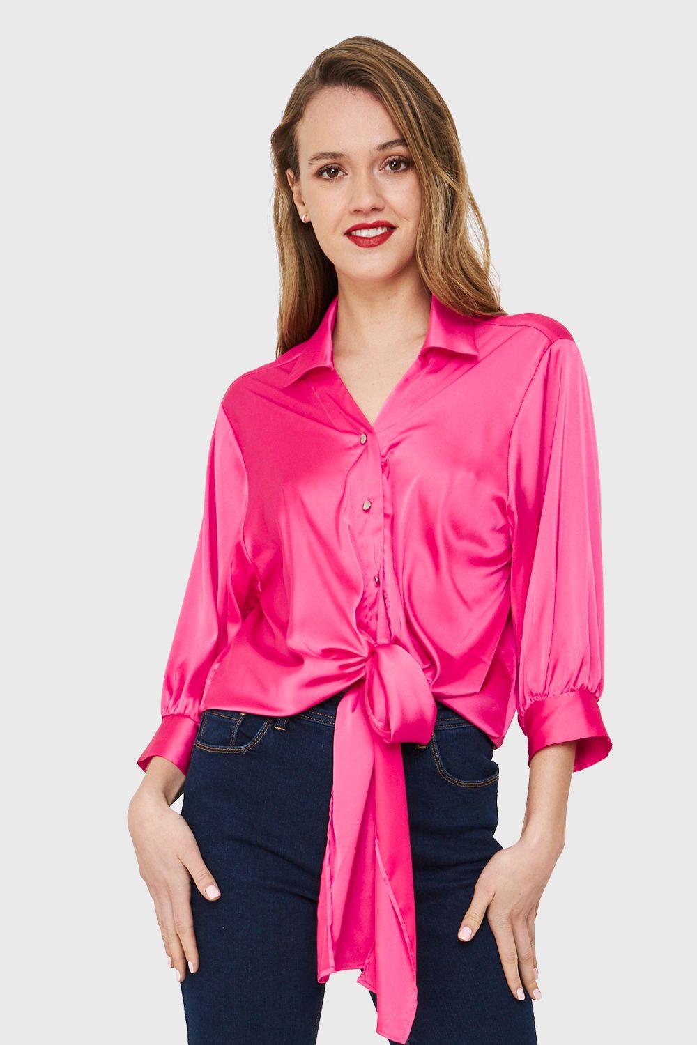 Blusa Tipo Satín Nudo Fucsia Nicopoly-0