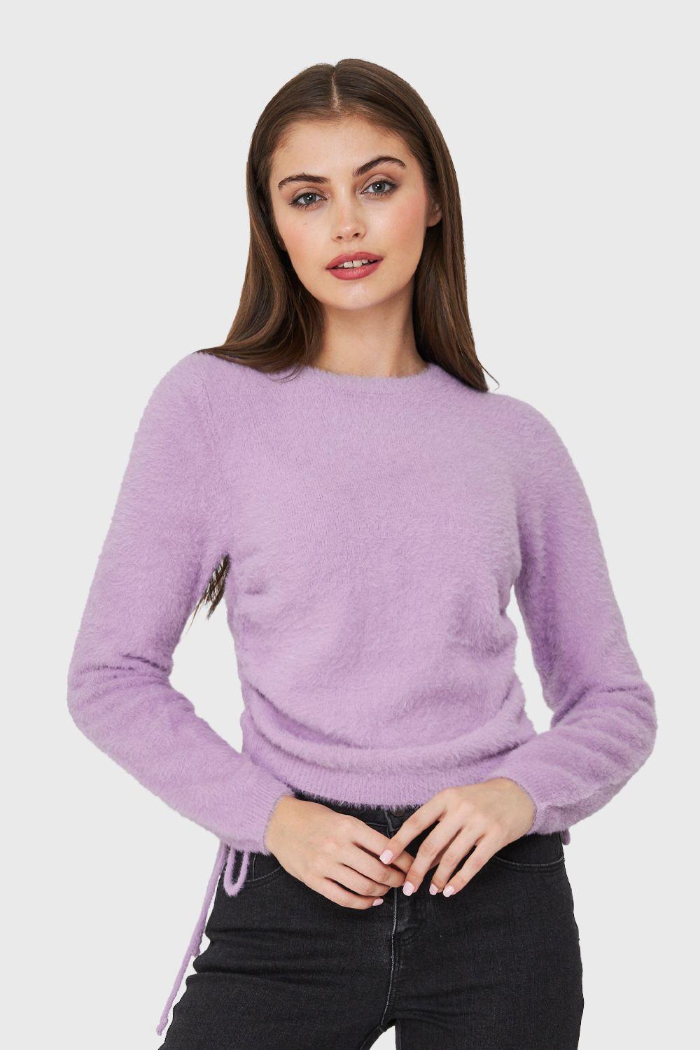 Sweater Peludo Recogido Lateral Lila Nicopoly-0