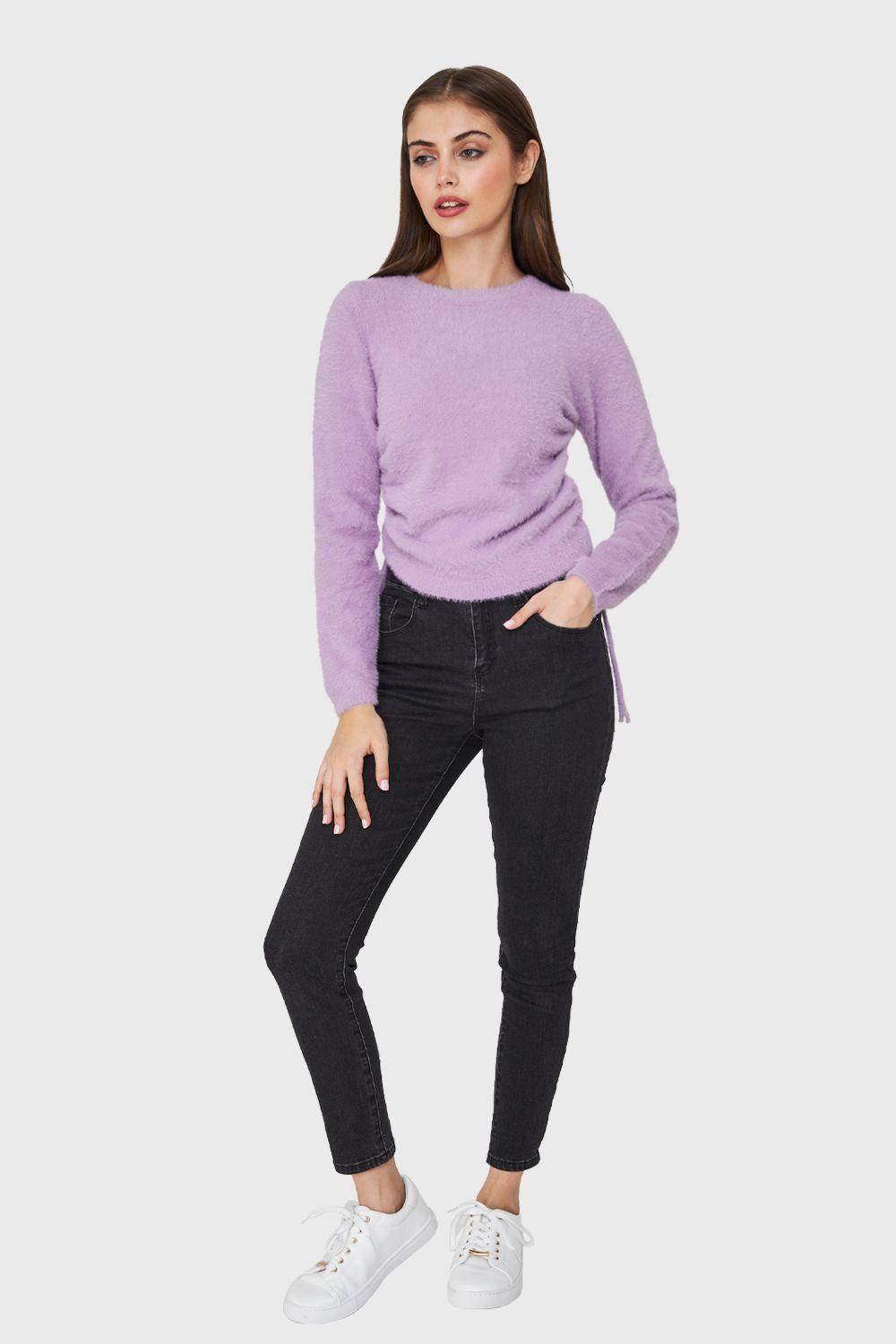 Sweater Peludo Recogido Lateral Lila Nicopoly-1