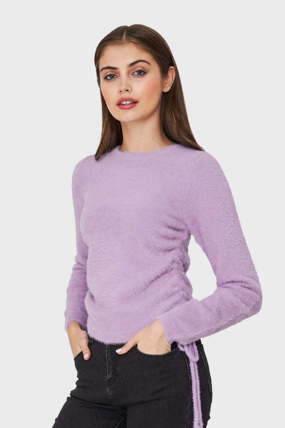 Sweater Peludo Recogido Lateral Lila Nicopoly-2