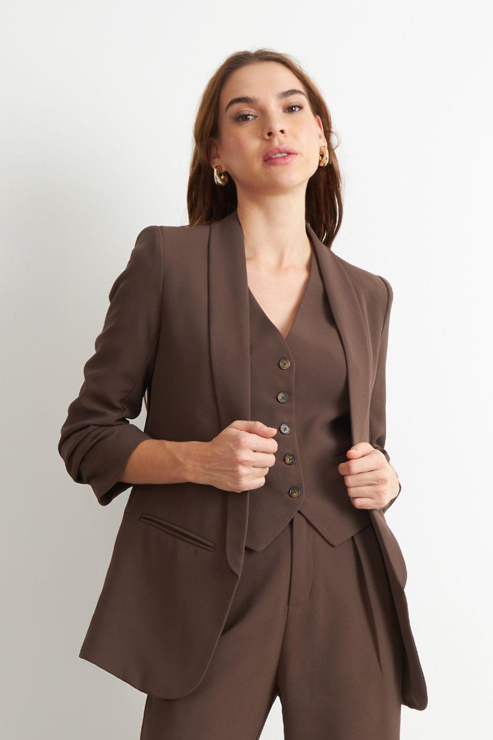 Blazer Manga 3/4 Ajustado con Solapas Mocca Nicopoly-4