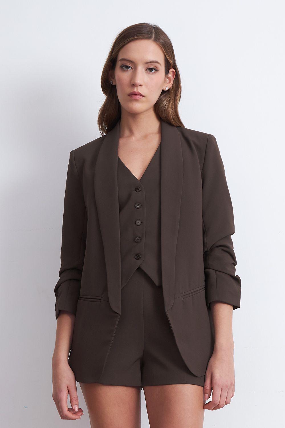 Blazer Manga 3/4 Ajustado con Solapas Mocca Nicopoly-0