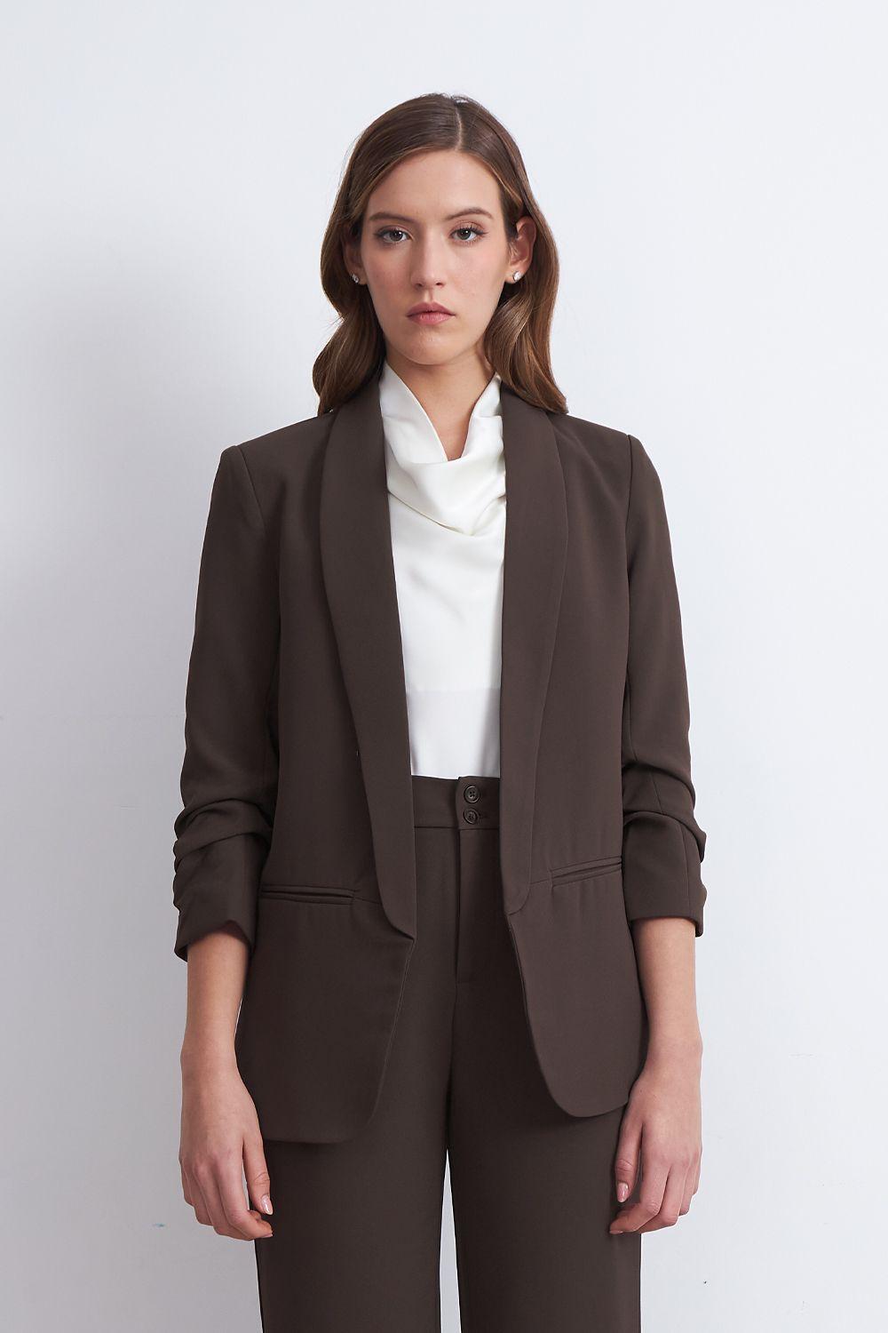 Blazer Manga 3/4 Ajustado con Solapas Mocca Nicopoly-5