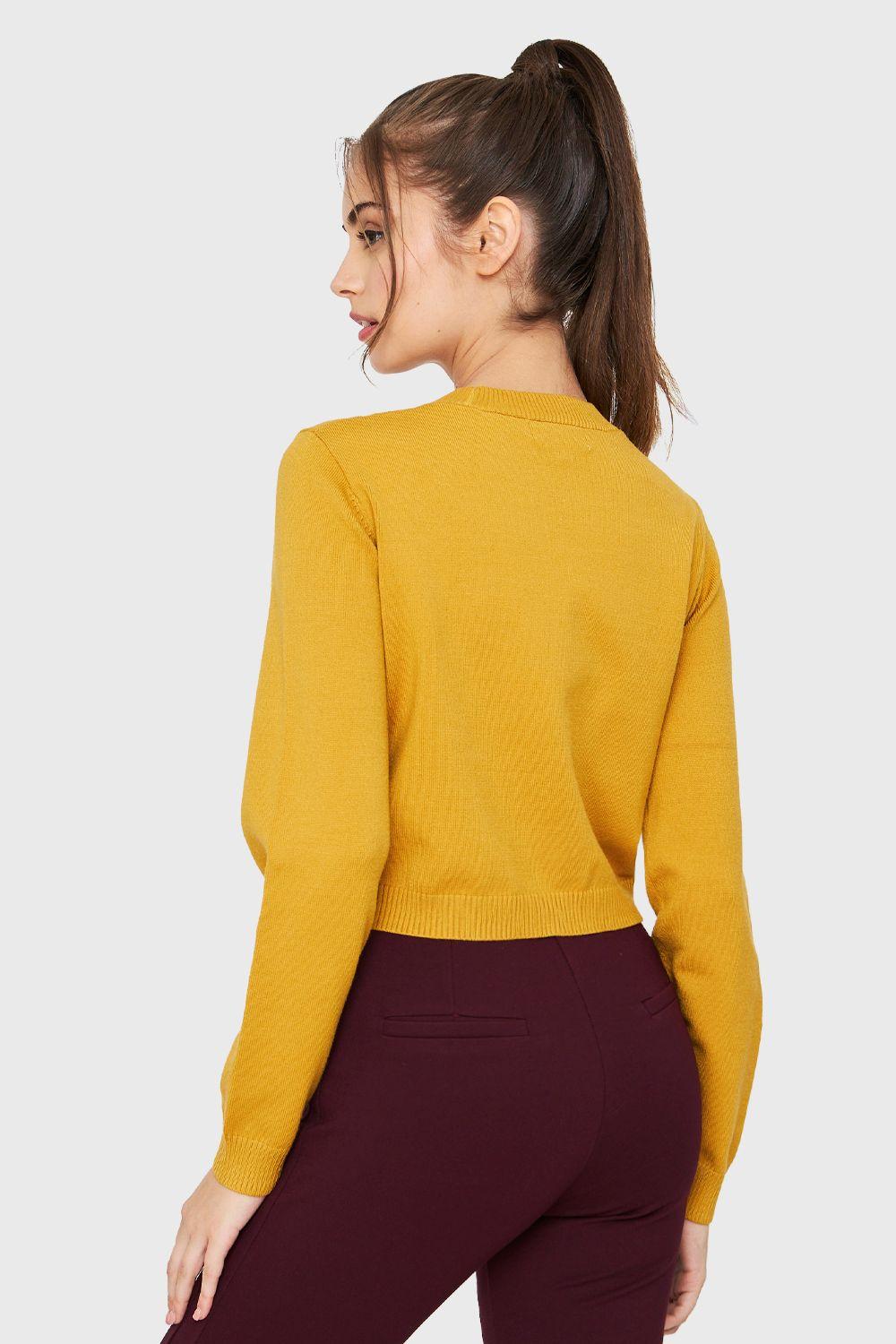 Cárdigan Crop Trenzado Mostaza Nicopoly-3