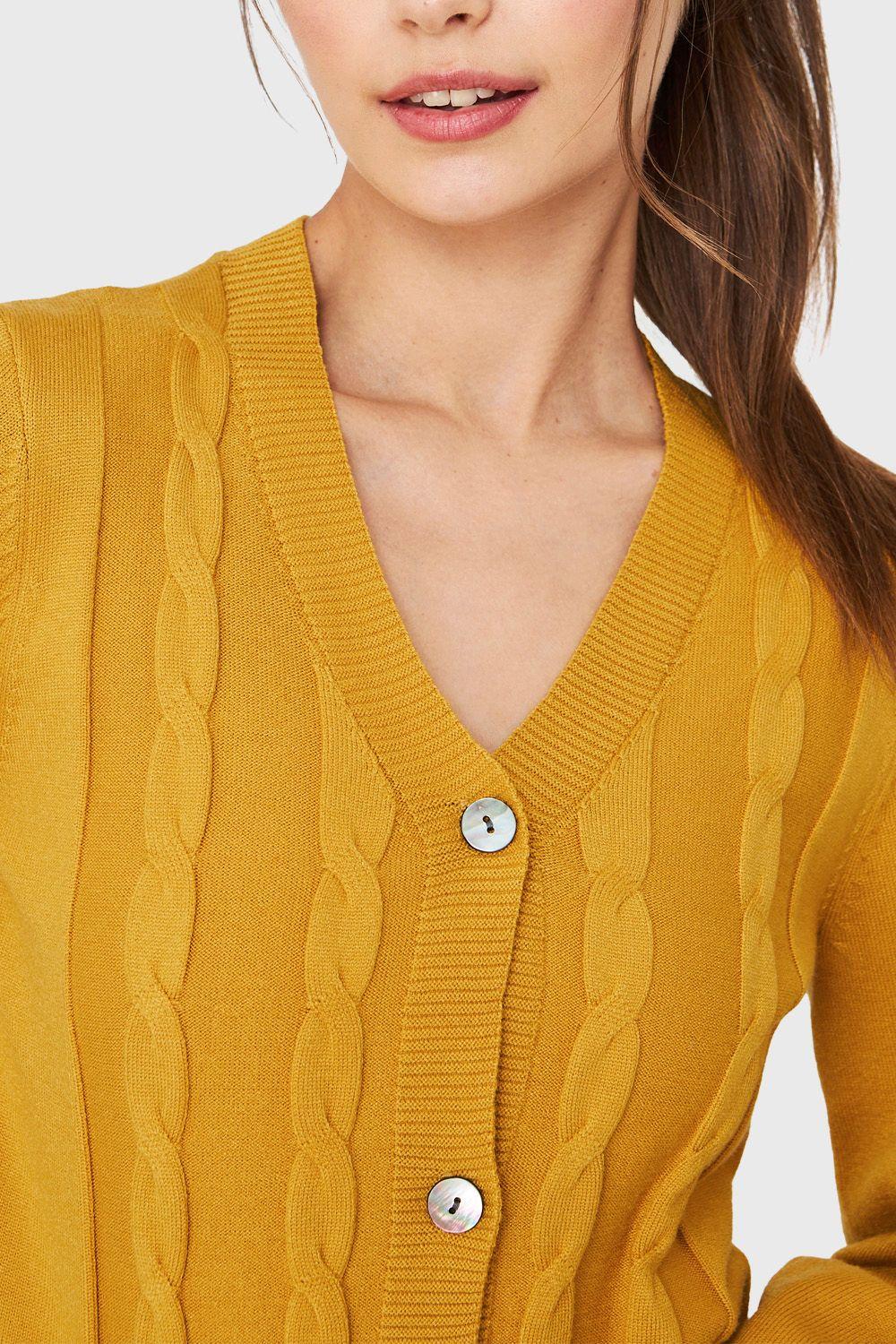 Cárdigan Crop Trenzado Mostaza Nicopoly-5