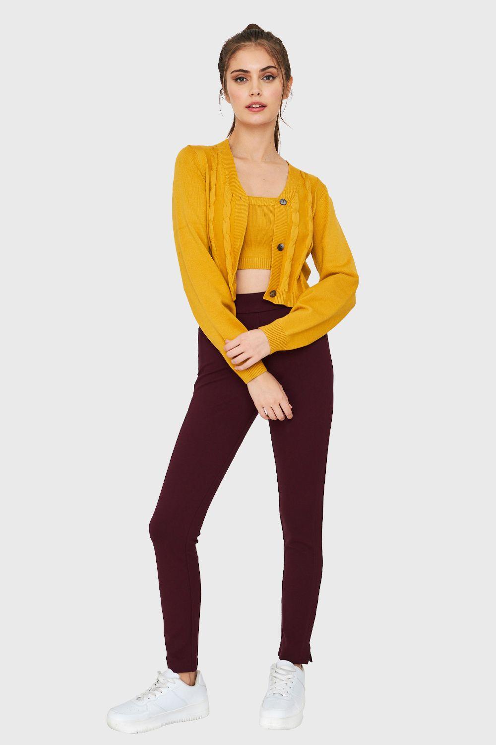 Cárdigan Crop Trenzado Mostaza Nicopoly-1