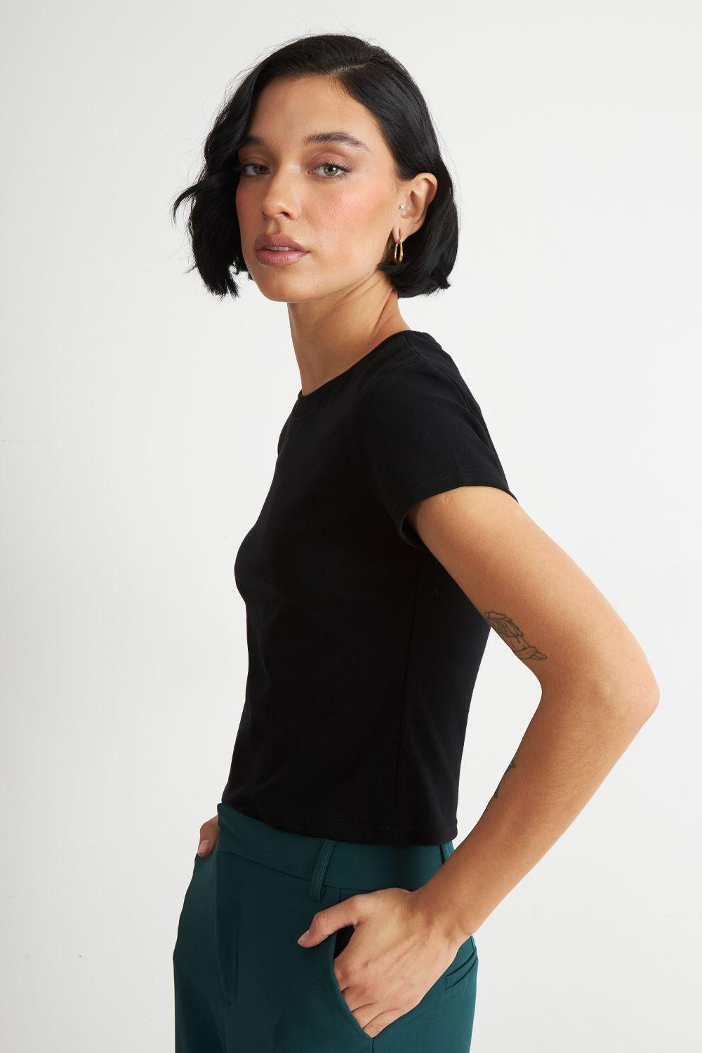 Polera Manga Corta Básica Negro Nicopoly-2