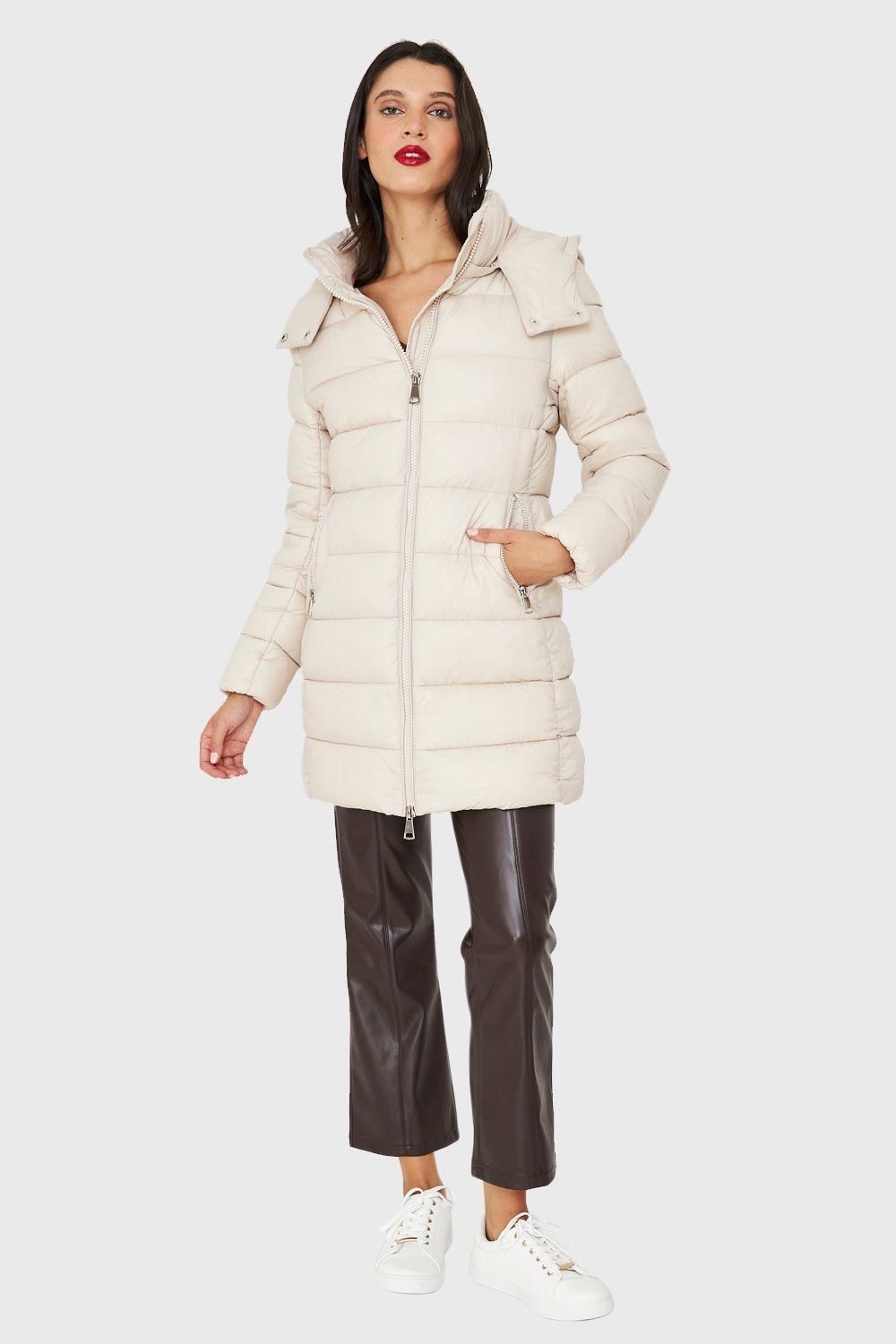 Parka Acolchada Midi Con Gorro Blanco Invierno Nicopoly-1