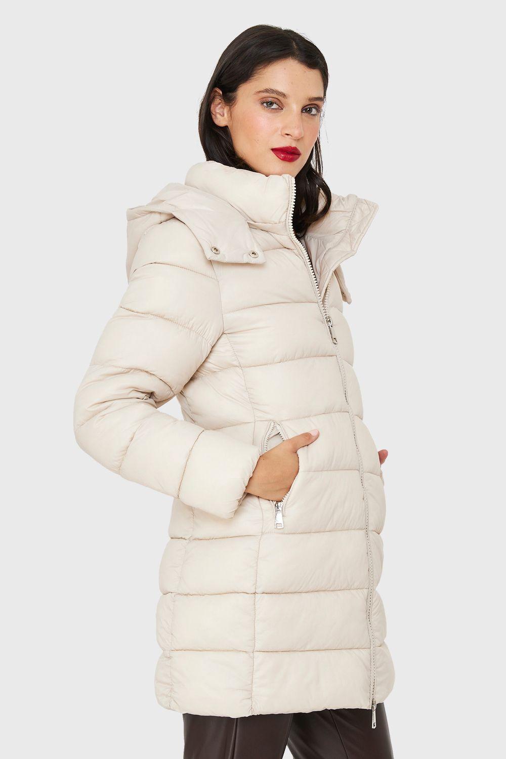 Parka Acolchada Midi Con Gorro Blanco Invierno Nicopoly-2