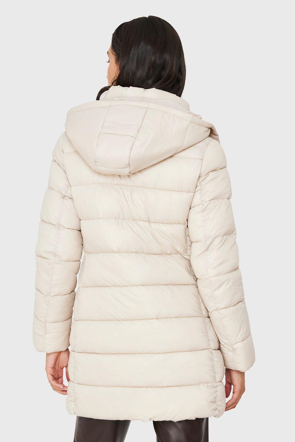 Parka Acolchada Midi Con Gorro Blanco Invierno Nicopoly-3