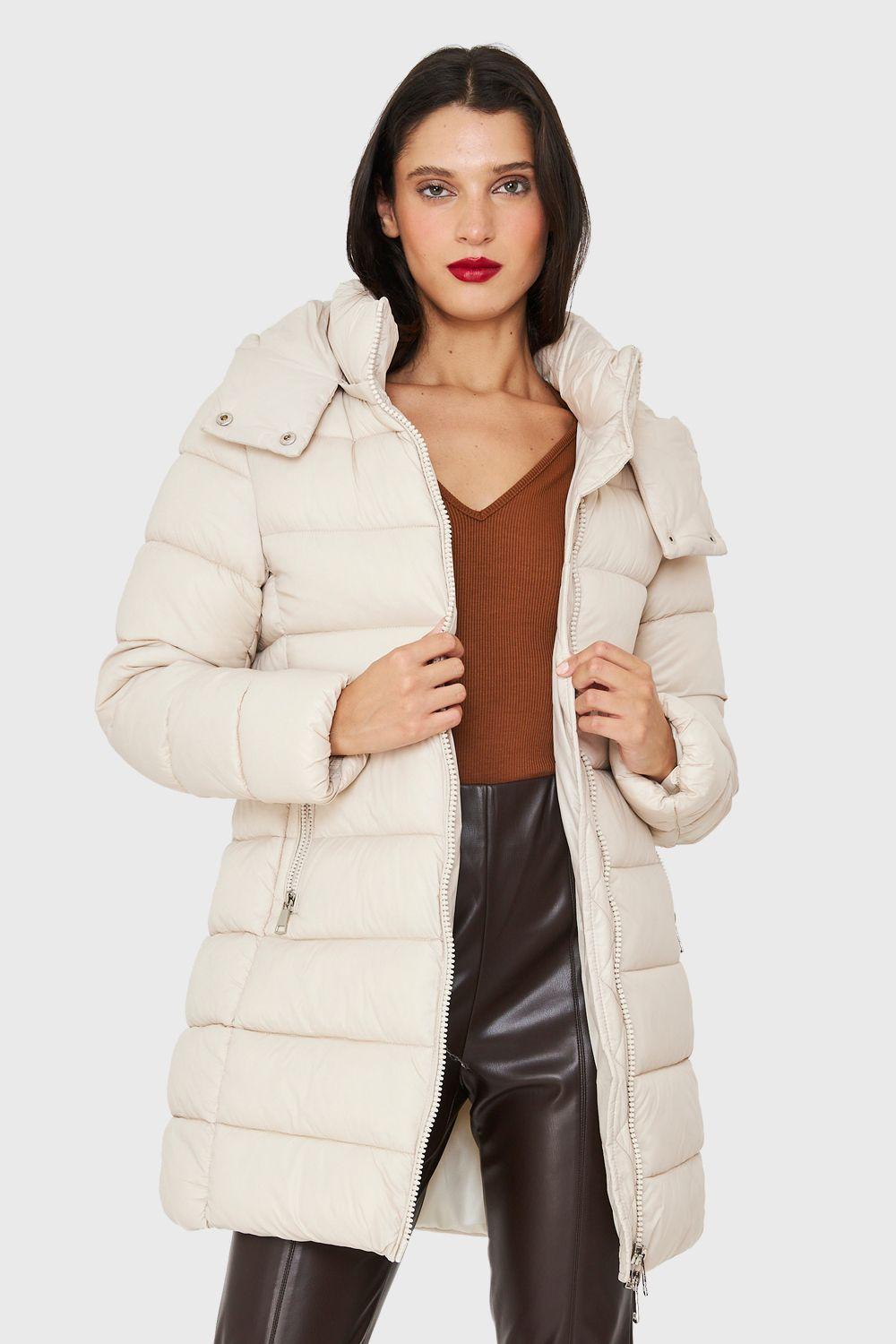 Parka Acolchada Midi Con Gorro Blanco Invierno Nicopoly-4