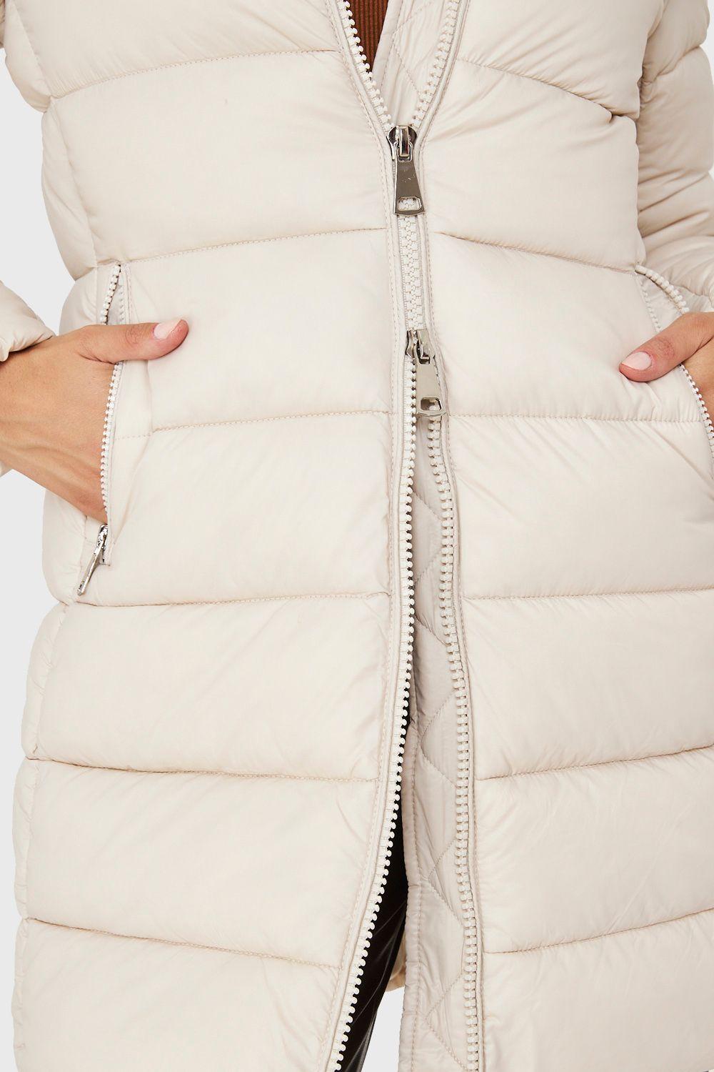 Parka Acolchada Midi Con Gorro Blanco Invierno Nicopoly-5
