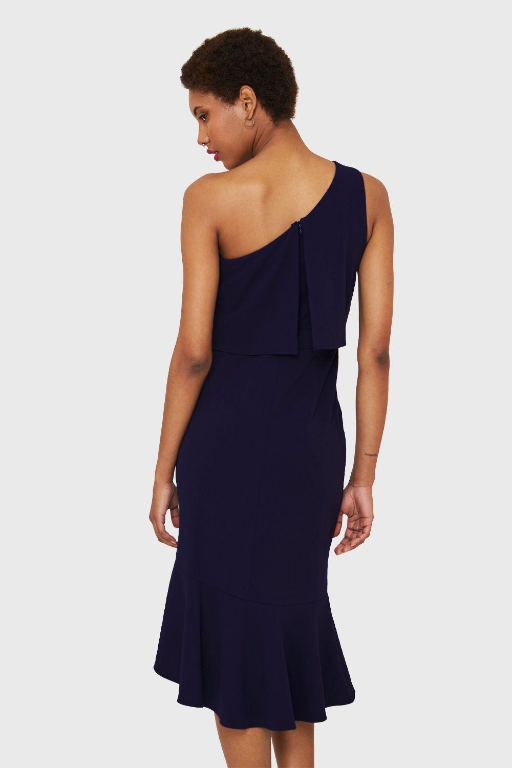 Vestido Un Hombro Asimétrico Azul Marino Nicopoly-3