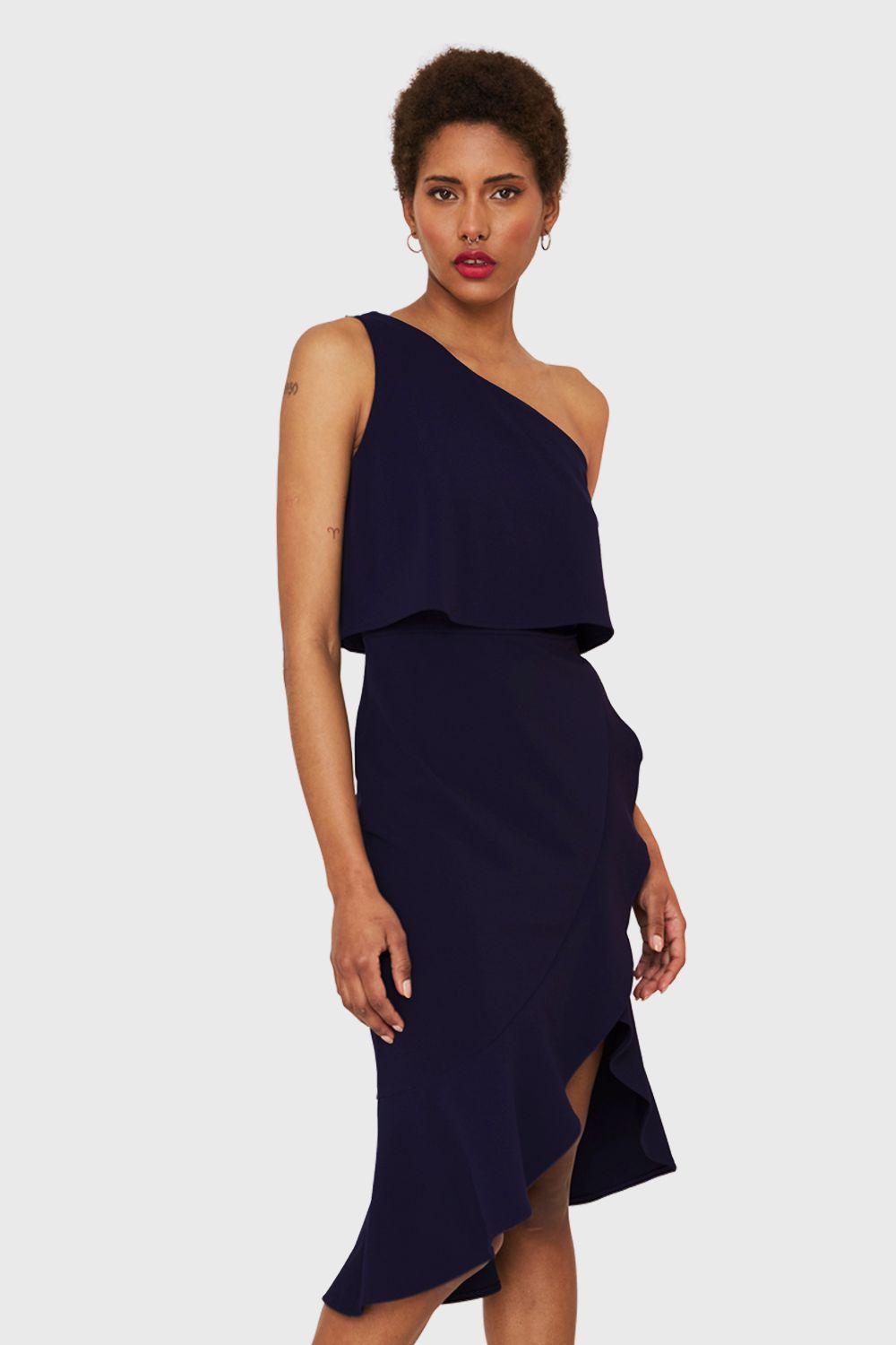 Vestido Un Hombro Asimétrico Azul Marino Nicopoly-0