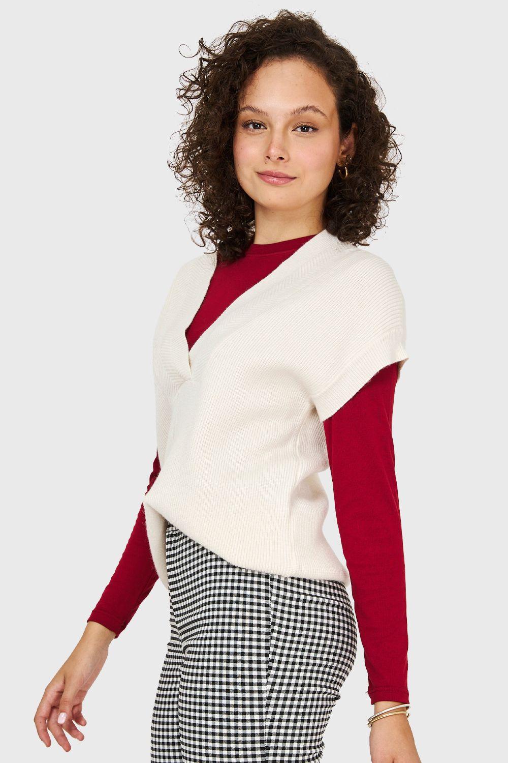 Sweater Escote Profundo Blanco Nicopoly-2