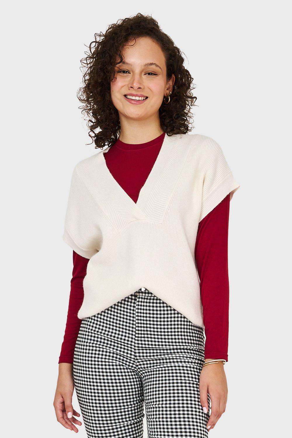 Sweater Escote Profundo Blanco Nicopoly-4