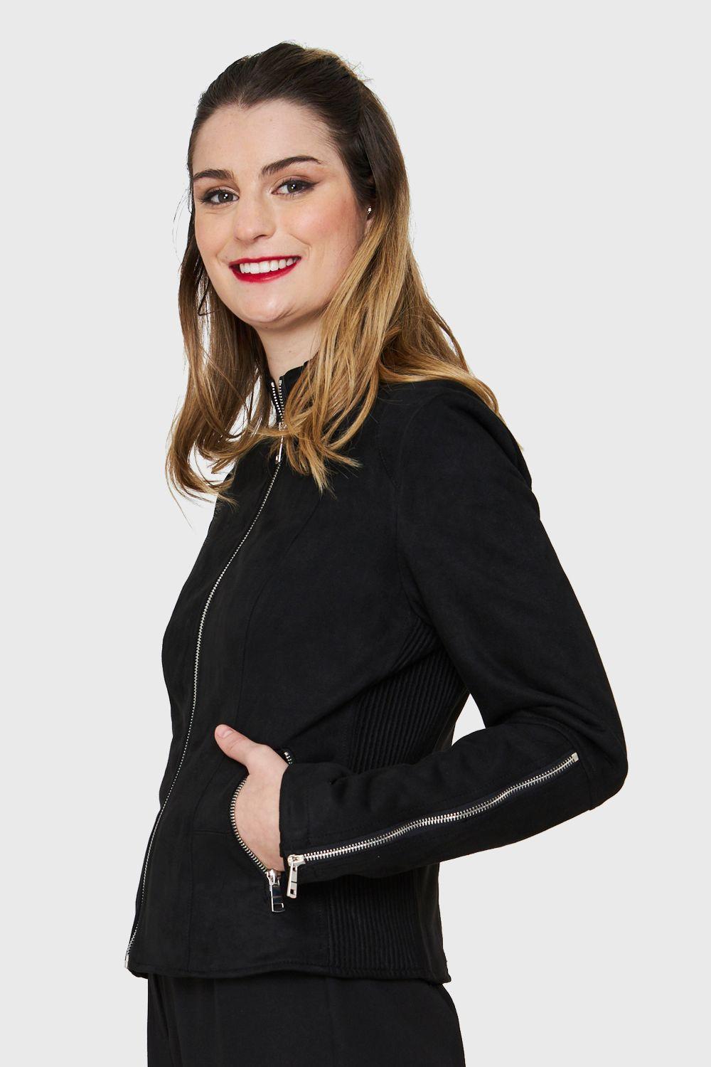 Chaqueta Tipo Gamuza Cuello Mao Negro Nicopoly-2