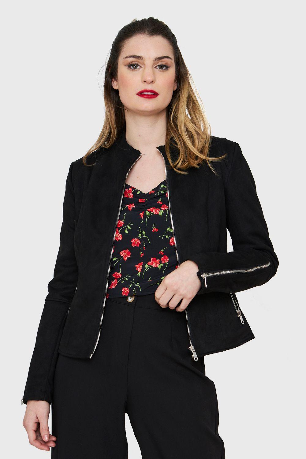 Chaqueta Tipo Gamuza Cuello Mao Negro Nicopoly-4