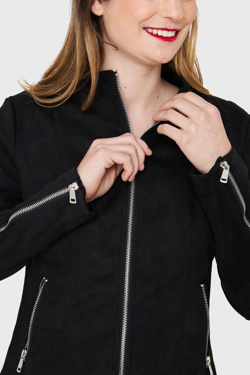 Chaqueta Tipo Gamuza Cuello Mao Negro Nicopoly-5