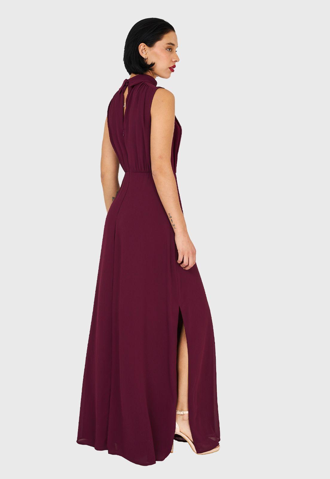 Vestido Cuello Alto Burdeo Nicopoly-3