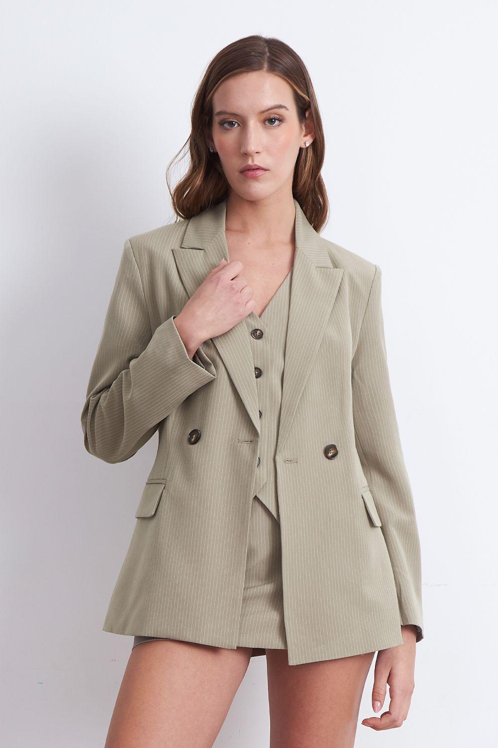 Blazer Cruzado Rayas Diplomáticas Khaki Nicopoly-0